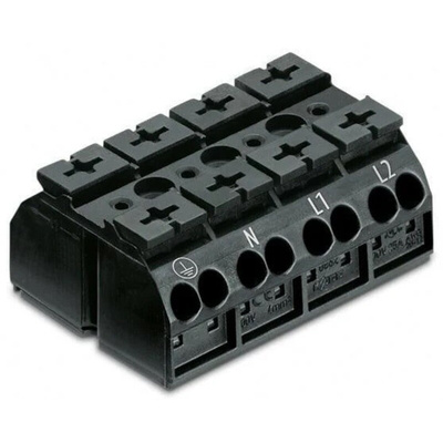 Wago 862 Series Terminal Strip, 4-Way, 32A, 20 → 12 AWG, Wire, Push-In Cage Clamp Termination