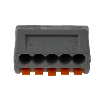 Wago 222 Series Lever Connector, 5-Way, 32A, 28 → 12 AWG Wire, Cage Clamp Termination