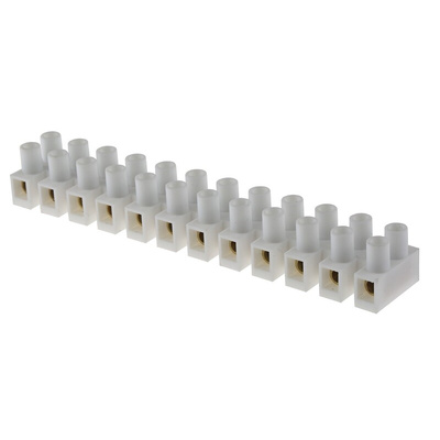 RS PRO Non-Fused Terminal Block, 12-Way, 20A, 10 AWG Wire, Screw Down Termination