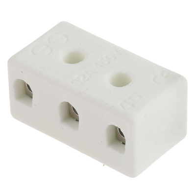 RS PRO Non-Fused Terminal Block, 3-Way, 32A, 12 AWG Wire, Screw Down Termination