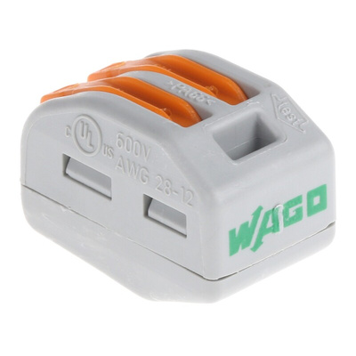 Wago 222 Series Lever Connector, 2-Way, 32A, 28 → 12 AWG Wire, Cage Clamp Termination