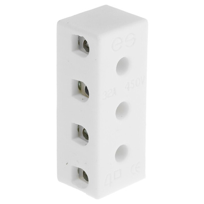 RS PRO Non-Fused Terminal Block, 4-Way, 5 → 32A, 12 AWG Wire, Screw Down Termination