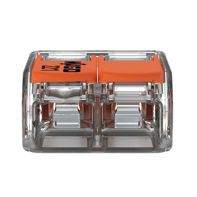 Wago 221 Series Lever Connector, 2-Way, 41A, 20 → 10 AWG Wire, Cage Clamp Termination