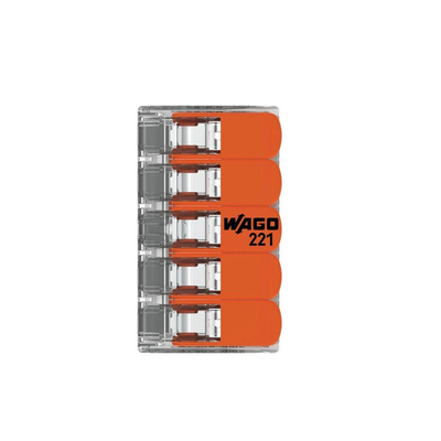 Wago 221 Series Lever Connector, 5-Way, 41A, 20 → 10 AWG Wire, Cage Clamp Termination