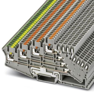 Phoenix Contact PT Series PT 2,5-PE/3L/2P Non-Fused Terminal Block, 12-Way, 10A, 26 → 12 AWG Wire, Push In
