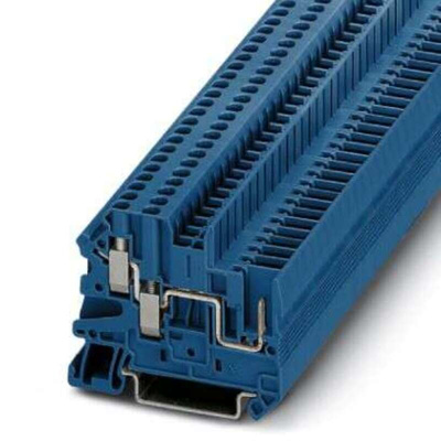 Phoenix Contact UT Series UT 2,5-TWIN/1P BU Feed Through Terminal Block, 3-Way, 24A, 26-12-2020 AWG Wire, Screw