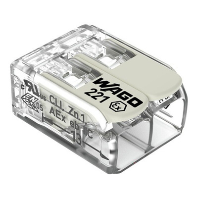 Wago 221 Series Connector, 2-Way, 37A, 20 → 10 AWG Wire, Cage Clamp Termination