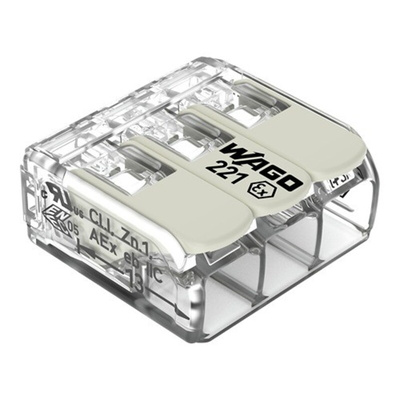 Wago 221 Series Connector, 3-Way, 37A, 20 → 10 AWG Wire, Cage Clamp Termination