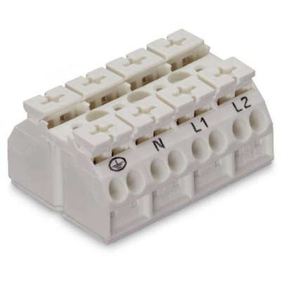 Wago 862 Series Terminal Strip, 4-Way, 28A, 20 → 12 AWG Wire, Push-In Cage Clamp Termination