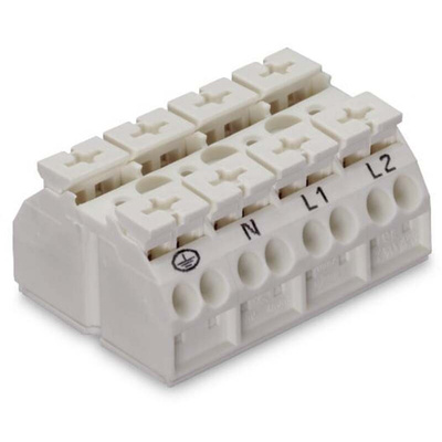 Wago 862 Series Terminal Strip, 4-Way, 32A, 20 → 12 AWG Wire, Push-In Cage Clamp Termination