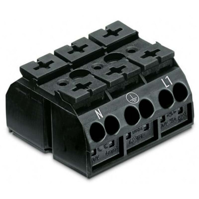 Wago 862 Series Terminal Strip, 3-Way, 32A, 20 → 12 AWG Wire, Push-In Cage Clamp Termination