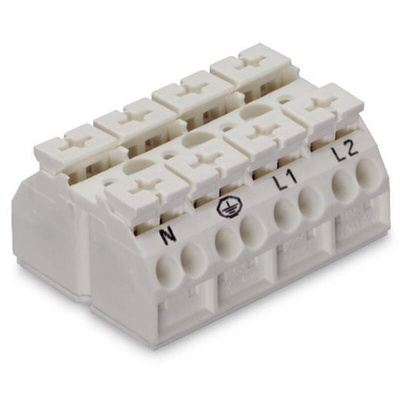 Wago 862 Series Terminal Strip, 4-Way, 32A, 20 → 12 AWG Wire, Push-In Cage Clamp Termination