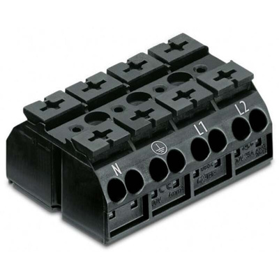 Wago 862 Series Terminal Strip, 4-Way, 32A, 20 → 12 AWG Wire, Push-In Cage Clamp Termination