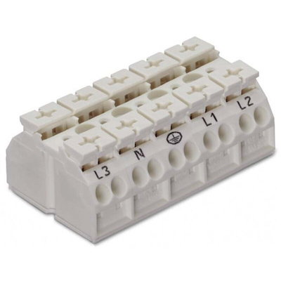 Wago 862 Series Terminal Strip, 5-Way, 32A, 20 → 12 AWG Wire, Push-In Cage Clamp Termination