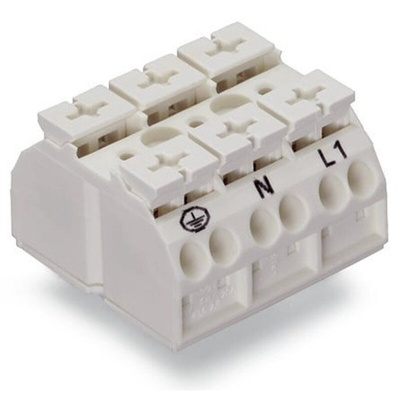 Wago 862 Series Terminal Strip, 3-Way, 32A, 20 → 12 AWG Wire, Push-In Cage Clamp Termination