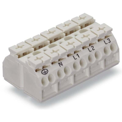 Wago 862 Series Terminal Strip, 5-Way, 32A, 20 → 12 AWG Wire, Push-In Cage Clamp Termination