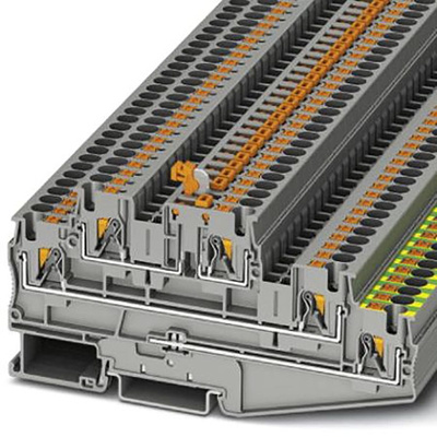 Phoenix Contact PT Series PT 4-PE/L/MT Feed Through Terminal Block, 5-Way, 30A, 24 → 10 Wire, Push In Termination