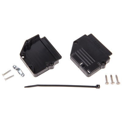 Amphenol ICC 863093C Series Thermoplastic Angled, Straight D Sub Backshell, 50 Way, Strain Relief