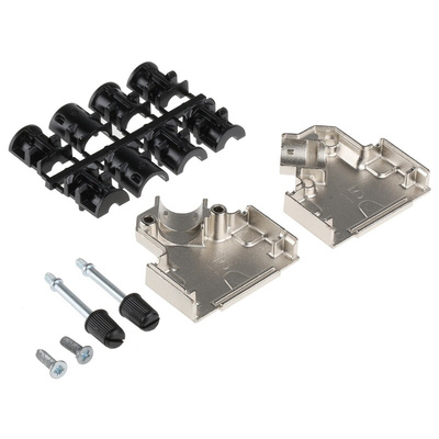 Amphenol ICC 8655MHR Series Die Cast Zinc Angled D Sub Backshell, 15 Way, Strain Relief