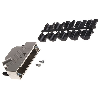 Amphenol ICC 8655MHR Series Die Cast Zinc Angled D Sub Backshell, 50 Way, Strain Relief