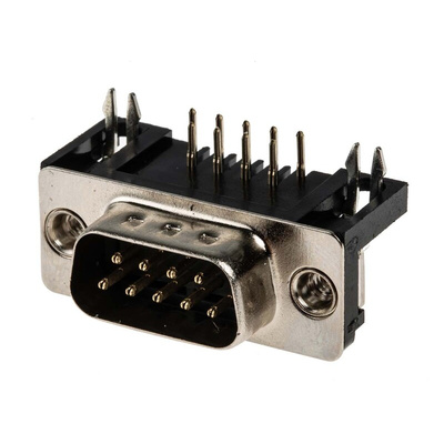 RS PRO 9 Way Right Angle Through Hole D-sub Connector Plug, 2.77mm Pitch, with 4-40 UNC, Threaded Insert