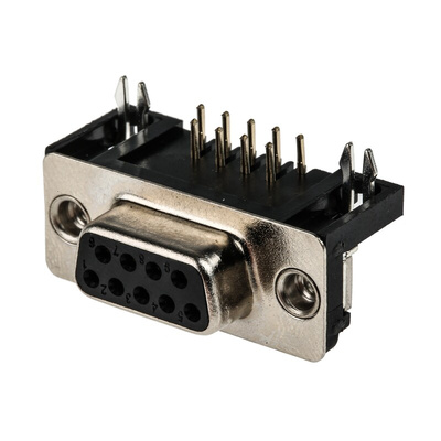 RS PRO 9 Way Right Angle Through Hole D-sub Connector Socket, 2.77mm Pitch, with 4-40 UNC, Threaded Insert