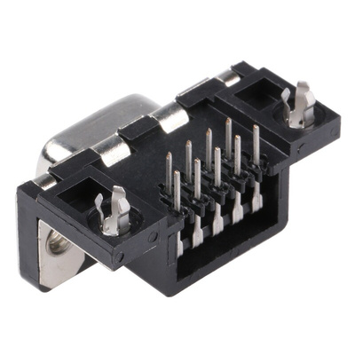 Amphenol ICC Delta D 9 Way Right Angle Through Hole D-sub Connector Socket, 2.74mm Pitch, with M3 Inserts