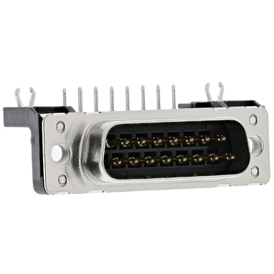 Harting 15 Way Right Angle Through Hole D-sub Connector Plug, 2.74mm Pitch, with Boardlocks, M3 Threaded Inserts
