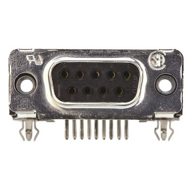 TE Connectivity Amplimite HD-20 9 Way Right Angle Through Hole D-sub Connector Socket, 2.74mm Pitch, with 4-40 UNC