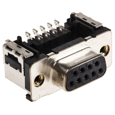 Provertha TMC 9 Way Right Angle SMT D-sub Connector Socket, 2.74mm Pitch, with 4-40 UNC Inserts
