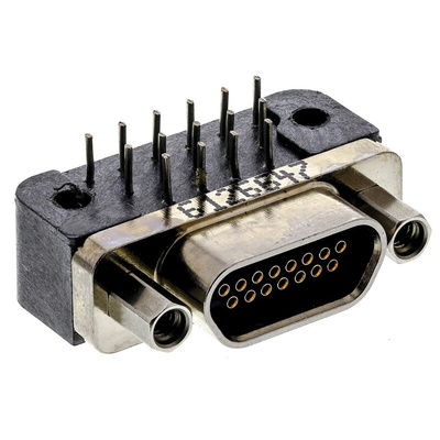 Glenair MWDM 15 Way Right Angle Through Hole D-sub Connector Socket, 2.54mm Pitch