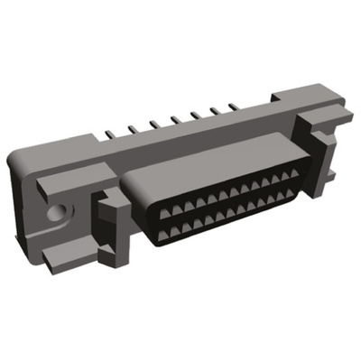 TE Connectivity Amplimite .050 III 26 Way Through Hole D-sub Connector Socket, 2.54mm Pitch, with Rails and Latchblocks