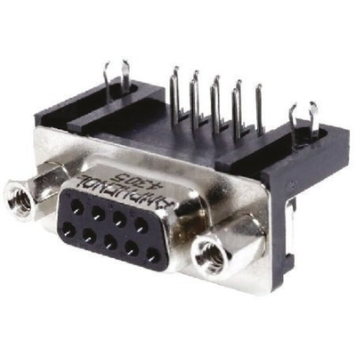 Amphenol L717SD 9 Way Right Angle Through Hole D-sub Connector Plug, with 4-40 UNC Female Screwlocks, Boardlocks