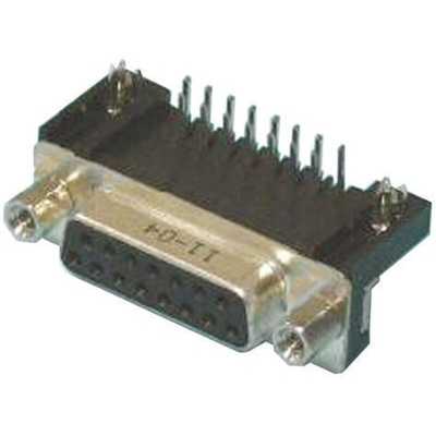 Amphenol L77SD 15 Way Right Angle Through Hole D-sub Connector Socket, with 4-40 UNC Female Screwlocks, Boardlocks