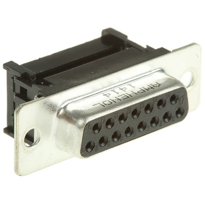 Amphenol ICC DFR 15 Way Right Angle Cable Mount D-sub Connector Socket, 2.74mm Pitch