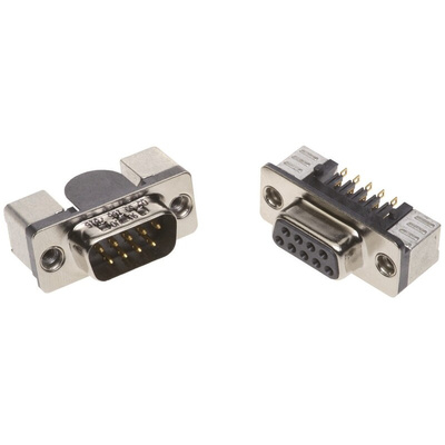 Harting D-Sub Standard 9 Way Right Angle SMT D-sub Connector Plug, 2.76mm Pitch, with 4-40 UNC Female Screwlocks,