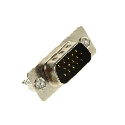 Harting 15 Way Through Hole D-sub Connector Plug, 2.29mm Pitch, with 4-40 UNC Threaded Inserts, Boardlocks