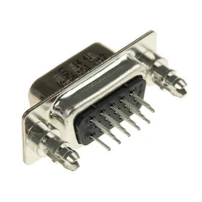 Harting 15 Way Through Hole D-sub Connector Plug, 2.29mm Pitch, with 4-40 UNC Threaded Inserts, Boardlocks