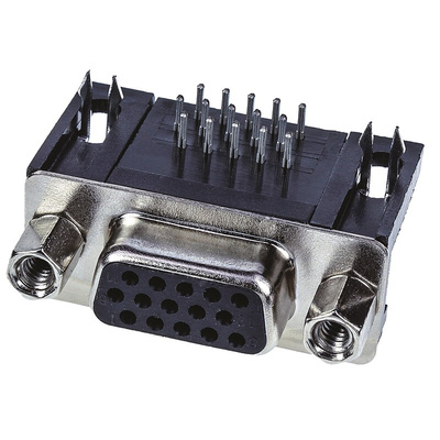 Harting 15 Way Right Angle Through Hole D-sub Connector Socket, 2.29mm Pitch, with 4-40 UNC Female Screwlocks,