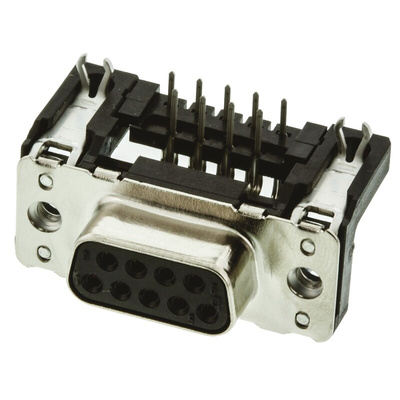 HARTING 9 Way Right Angle Through Hole D-sub Connector Socket, 2.74mm Pitch, with 4-40 UNC Threaded Inserts, Boardlocks