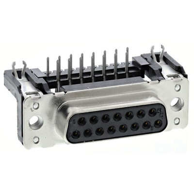 Harting 15 Way Right Angle Through Hole D-sub Connector Socket, 2.74mm Pitch, with 4-40 UNC Threaded Inserts, Boardlocks