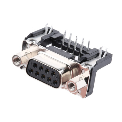 Harting 9 Way Right Angle Through Hole D-sub Connector Socket, 2.74mm Pitch, with 4-40 UNC Female Screwlocks, Boardlocks