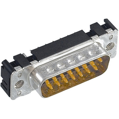 HARTING 25 Way Through Hole D-sub Connector Plug, 2.76mm Pitch, with 4-40 UNC Threaded Inserts, Boardlocks