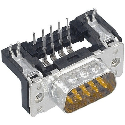 Harting 25 Way Right Angle Through Hole D-sub Connector Plug, 2.76mm Pitch, with 4-40 UNC Threaded Inserts, Boardlocks