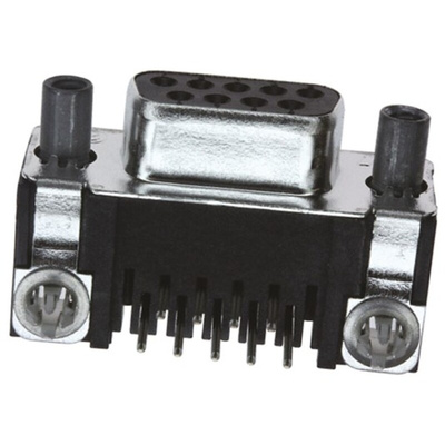 TE Connectivity Amplimite HD-20 9 Way Right Angle Through Hole D-sub Connector Socket, 2.74mm Pitch, with 4-40 UNC