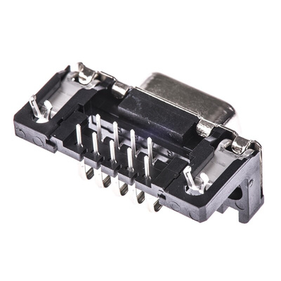 Harting 9 Way Right Angle Through Hole D-sub Connector Socket, 2.74mm Pitch, with Boardlocks, M3 Threaded Inserts