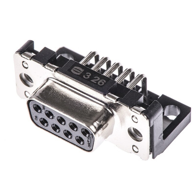 Harting 9 Way Right Angle Through Hole D-sub Connector Socket, 2.74mm Pitch, with Boardlocks, M3 Threaded Inserts