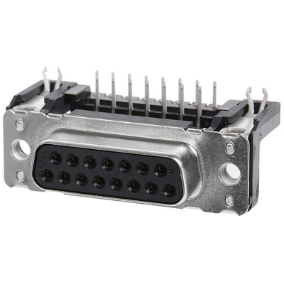 HARTING 15 Way Right Angle Through Hole D-sub Connector Socket, 2.74mm Pitch, with Boardlocks, M3 Threaded Inserts