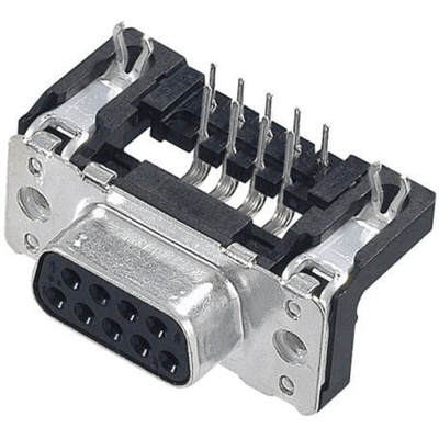 Harting 15 Way Right Angle Through Hole D-sub Connector Socket, 2.74mm Pitch, with 4-40 UNC Female Screwlocks,