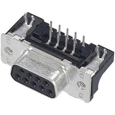 Harting 25 Way Right Angle Through Hole D-sub Connector Socket, 2.76mm Pitch, with 4-40 UNC Threaded Inserts, Boardlocks